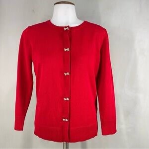 Cable and Gauge Women Sweater Size Small Red With Bow  Stone Buttons.